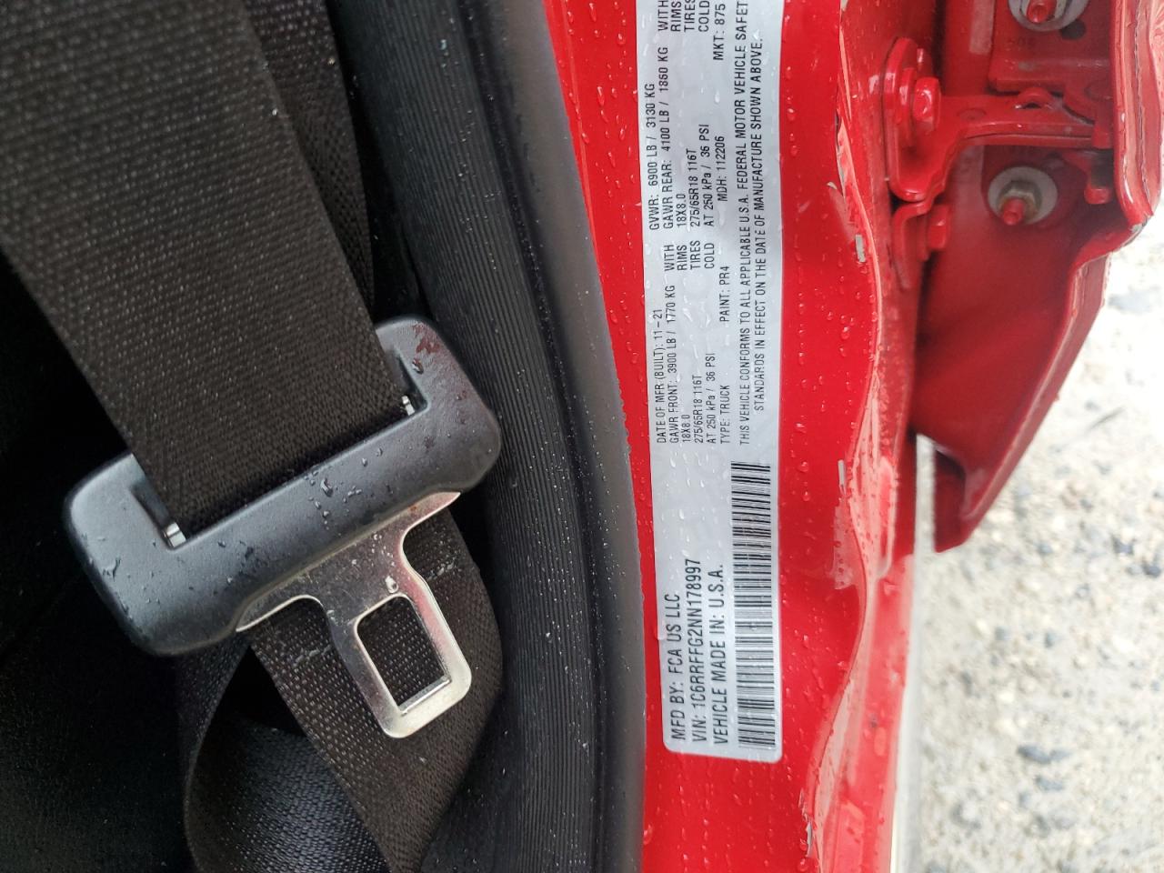 2022 Ram 1500 Big Horn/Lone Star VIN: 1C6RRFFG2NN178997 Lot: 71984435