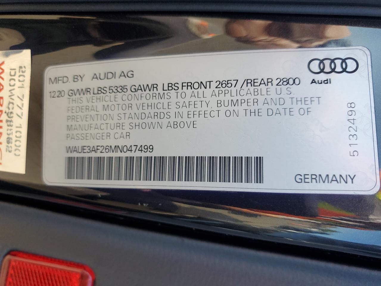 2021 Audi A6 Premium Plus VIN: WAUE3AF26MN047499 Lot: 71325465