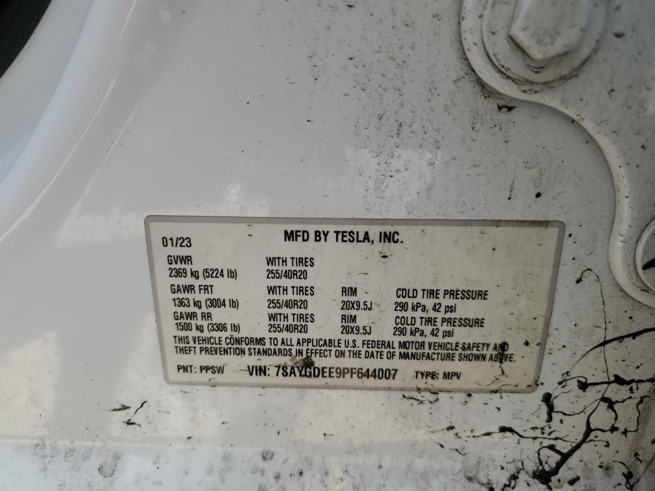 2023 Tesla Model Y VIN: 7SAYGDEE9PF644007 Lot: 81819855