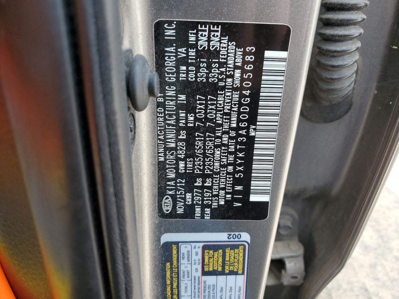 2013 Kia Sorento Lx VIN: 5XYKT3A60DG405683 Lot: 71567045