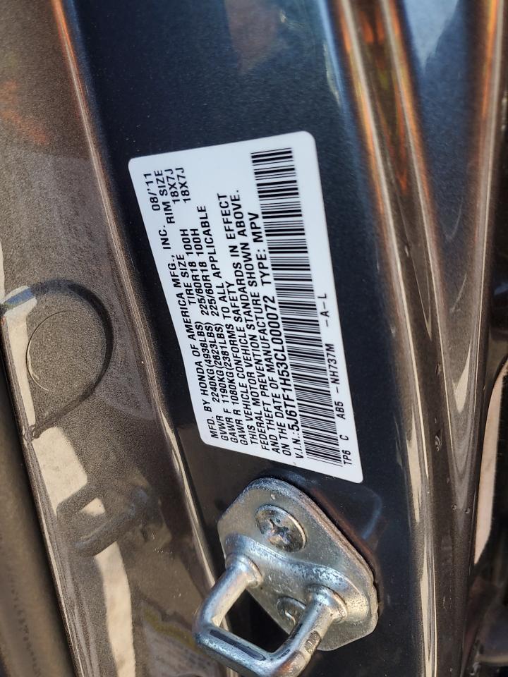 2012 Honda Crosstour Exl VIN: 5J6TF1H53CL000072 Lot: 70858815