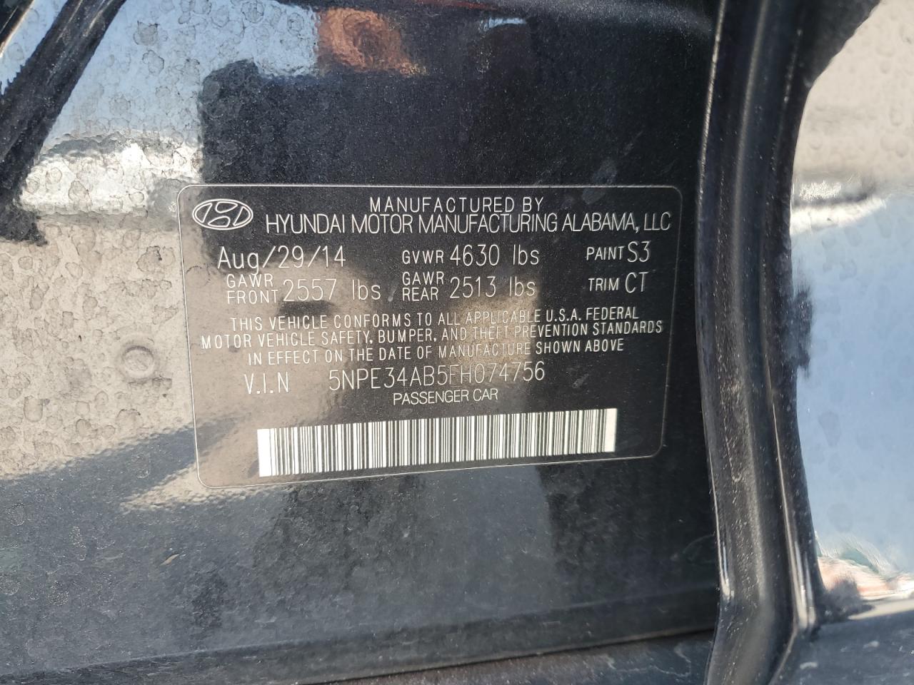 2015 Hyundai Sonata Sport VIN: 5NPE34AB5FH074756 Lot: 80340675