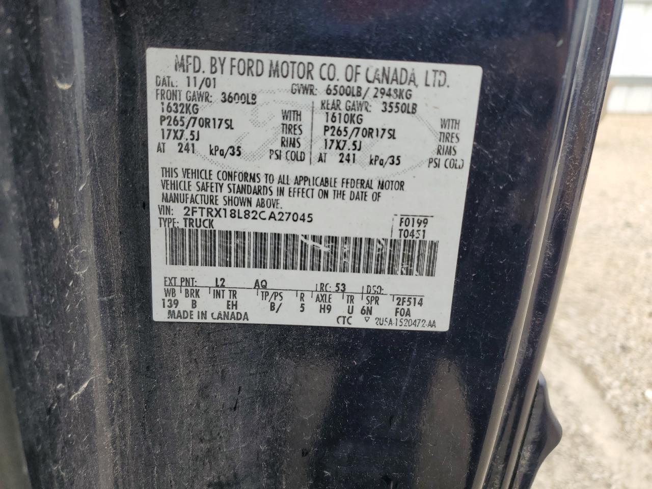 2002 Ford F150 VIN: 2FTRX18L82CA27045 Lot: 80863535