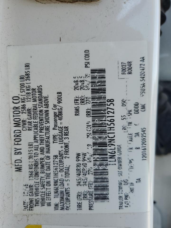 2017 Lincoln Continental Reserve VIN: 1LN6L9NC1H5612758 Lot: 83817245