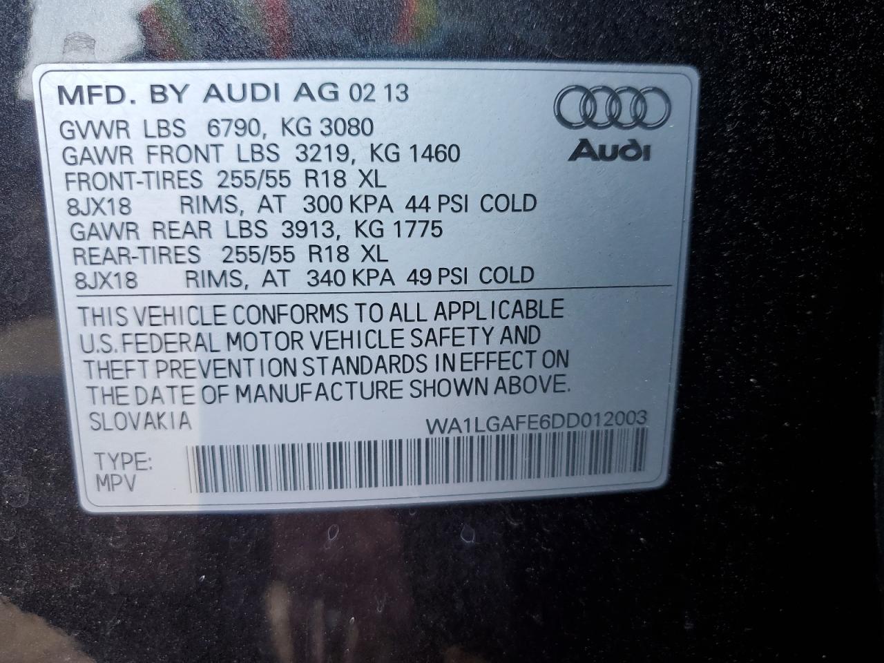 2013 Audi Q7 Premium Plus VIN: WA1LGAFE6DD012003 Lot: 81660395