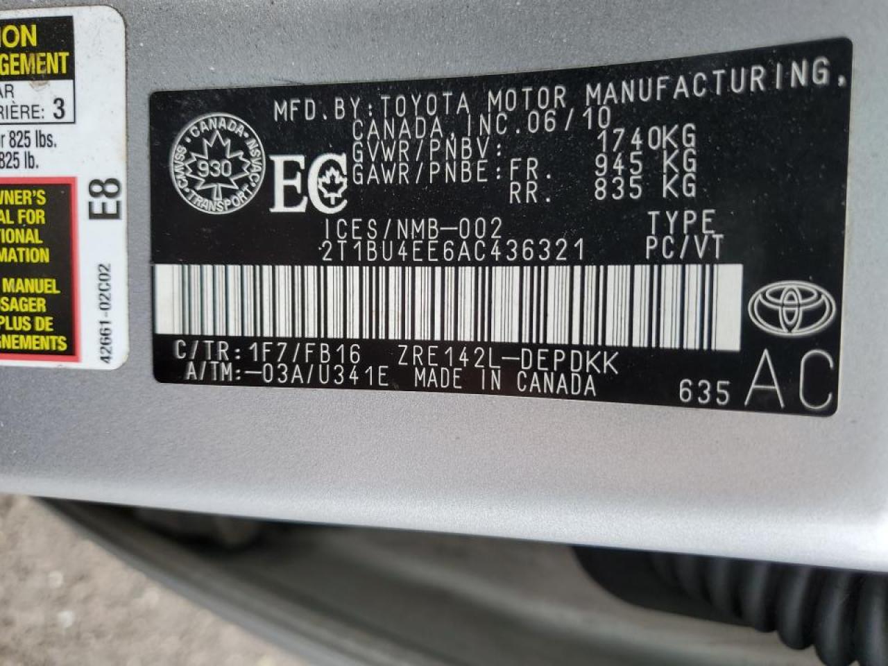 2010 Toyota Corolla Base VIN: 2T1BU4EE6AC436321 Lot: 82088415