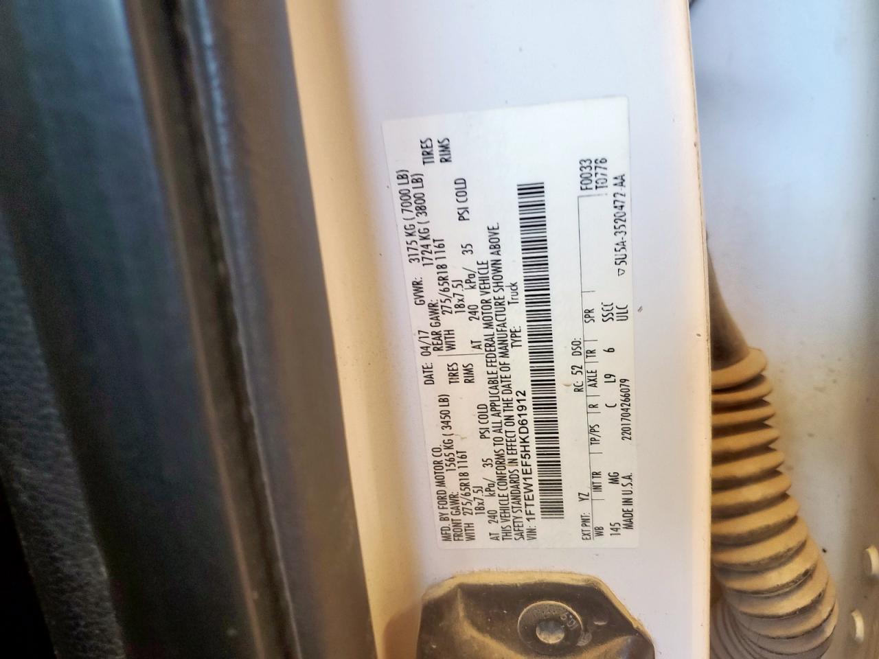 2017 Ford F150 Supercrew VIN: 1FTEW1EF5HKD61912 Lot: 84222475