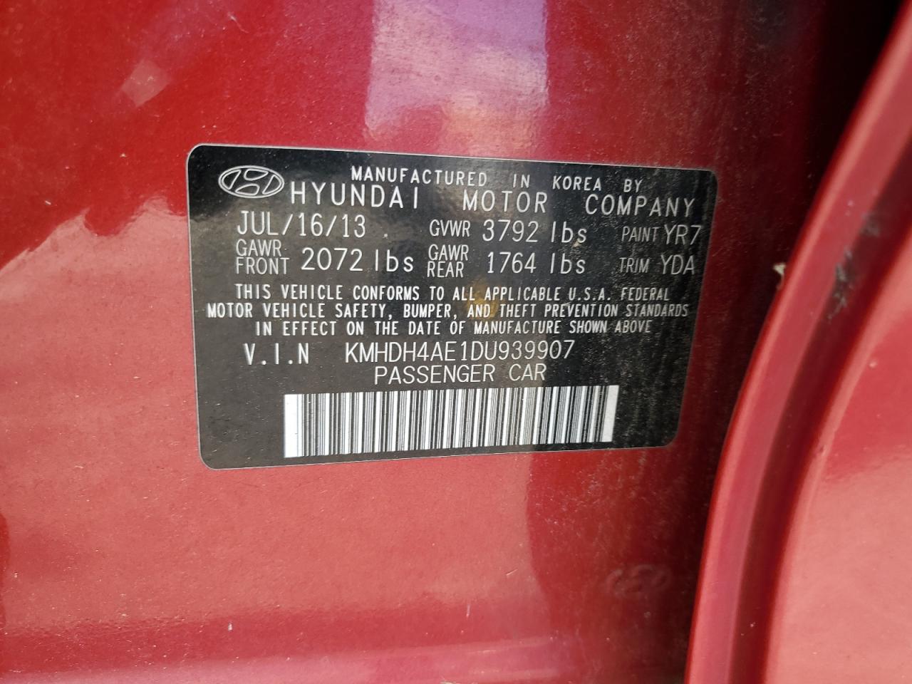 2014 Hyundai Elantra Se VIN: 5NPDH4AE4EH517209 Lot: 72034365