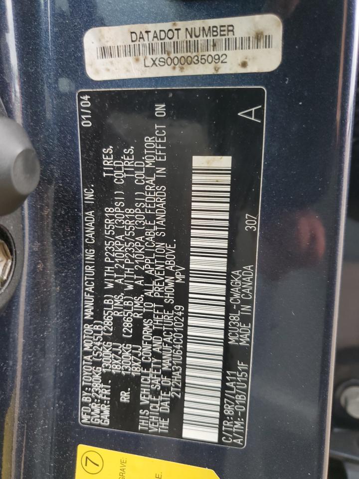 2004 Lexus Rx 330 VIN: 2T2HA31U64C010249 Lot: 83870395