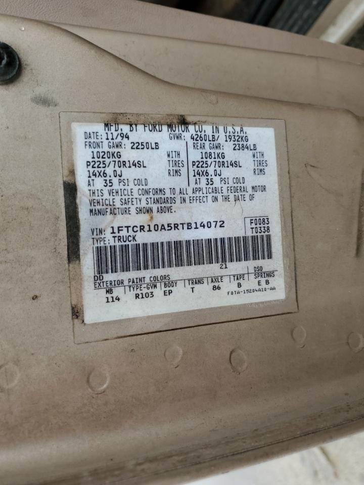 1994 Ford Ranger VIN: 1FTCR10A5RTB14072 Lot: 84538405