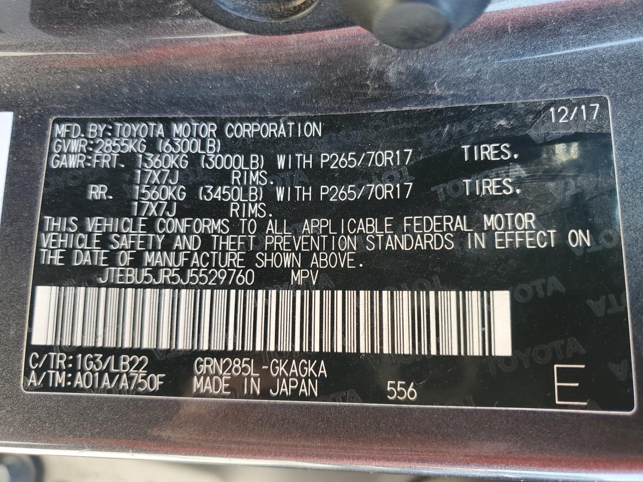 2018 Toyota 4Runner Sr5/Sr5 Premium VIN: JTEBU5JR5J5529760 Lot: 80441805