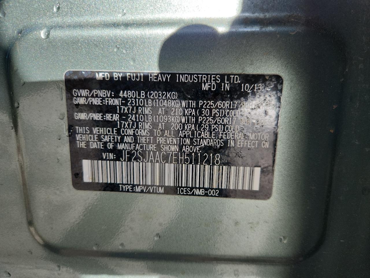 2014 Subaru Forester 2.5I VIN: JF2SJAAC7EH511218 Lot: 81112185