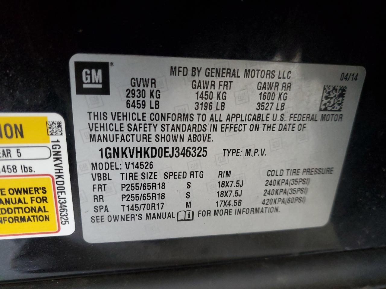 2014 Chevrolet Traverse Lt VIN: 1GNKVHKD0EJ346325 Lot: 71090205