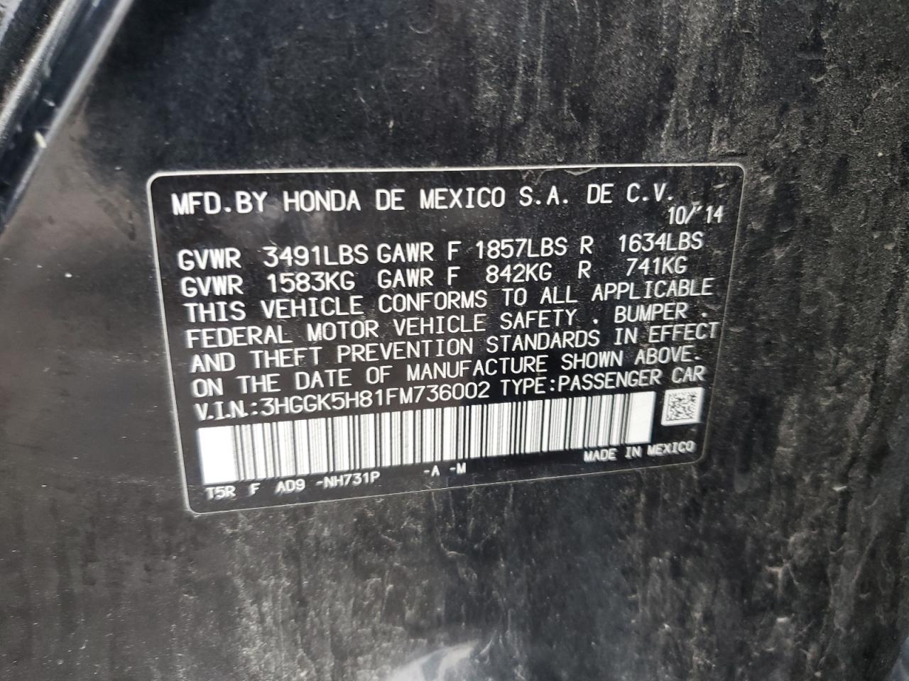 2015 Honda Fit Ex VIN: 3HGGK5H81FM736002 Lot: 81752995