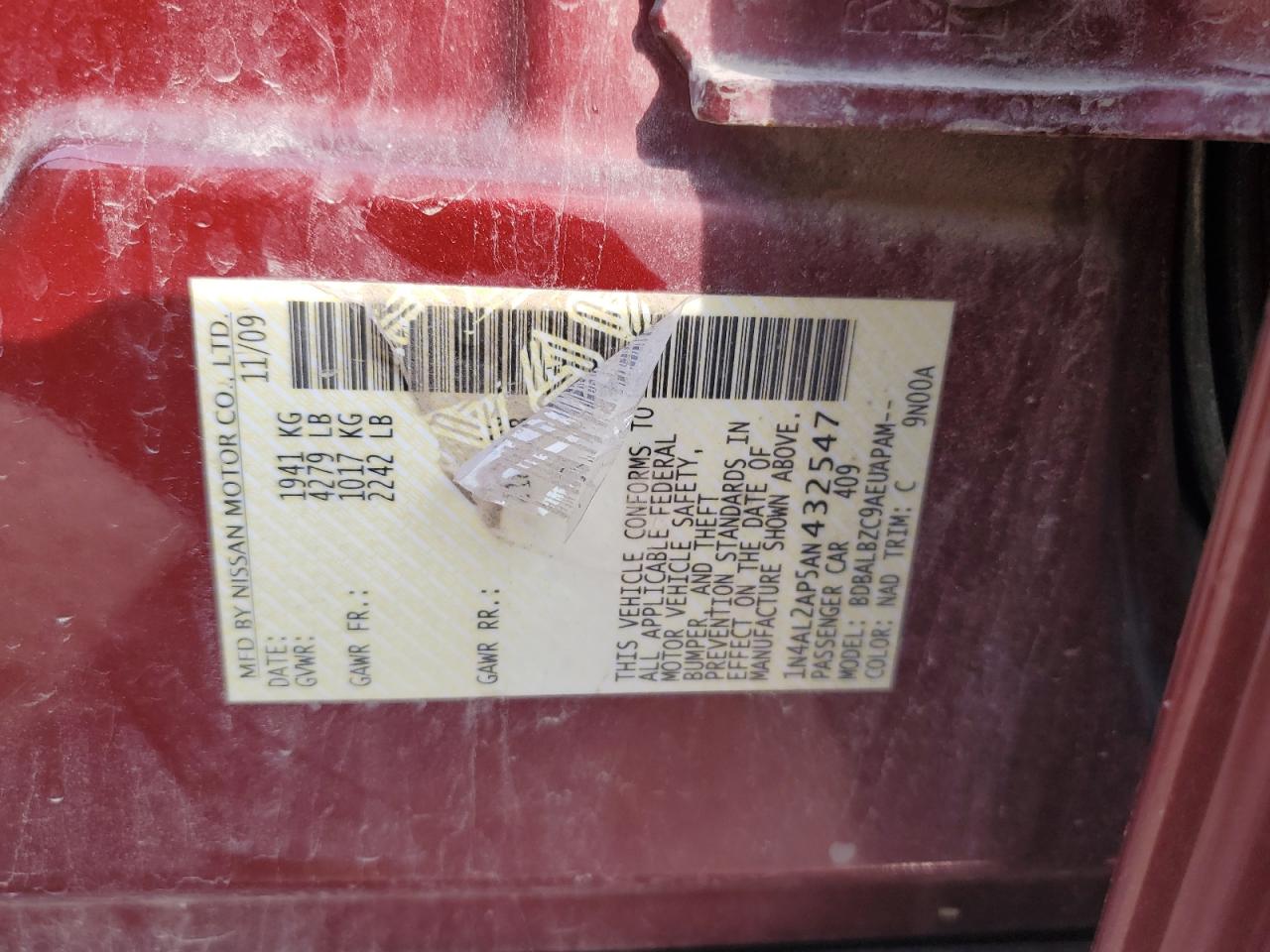 2010 Nissan Altima Base VIN: 1N4AL2AP5AN432547 Lot: 80540425