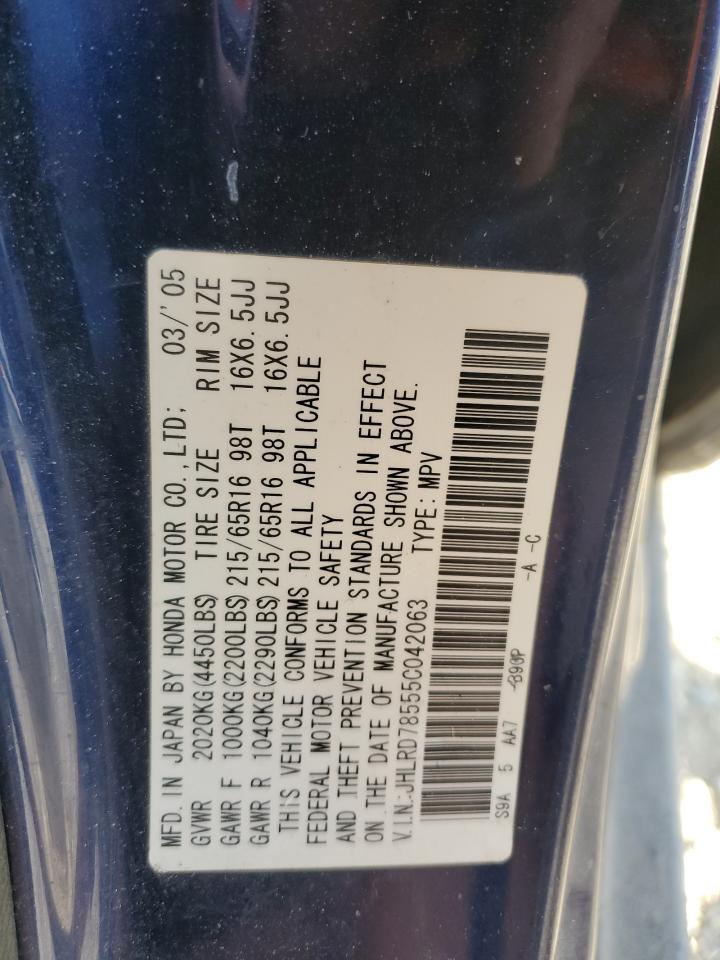 2005 Honda Cr-V Lx VIN: JHLRD78555C042063 Lot: 81175025