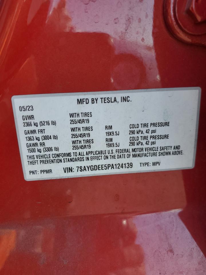 2023 Tesla Model Y VIN: 7SAYGDEE5PA124139 Lot: 80696425
