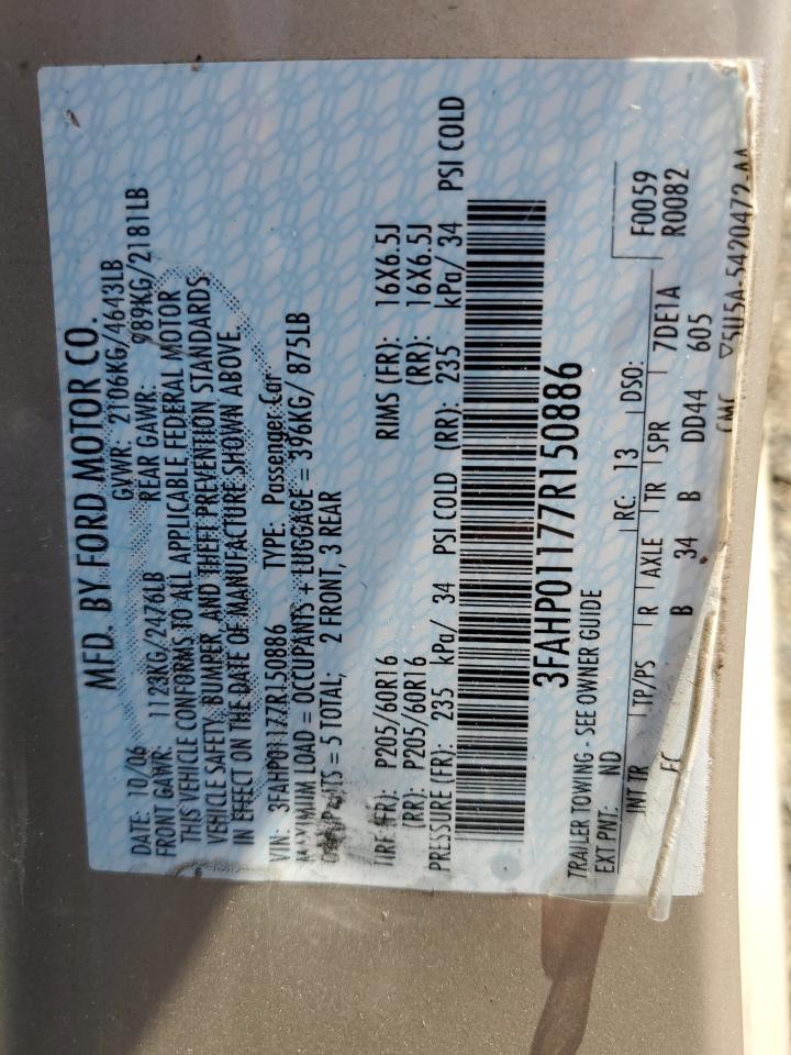 2007 Ford Fusion Se VIN: 3FAHP01177R150886 Lot: 81208625