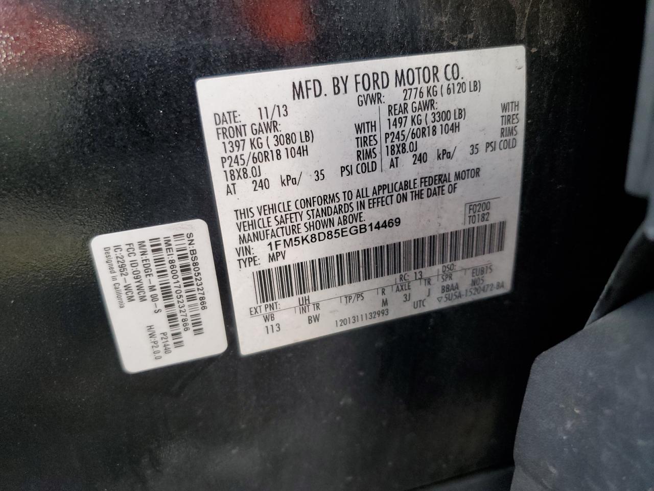 2014 Ford Explorer Xlt VIN: 1FM5K8D85EGB14469 Lot: 84205495