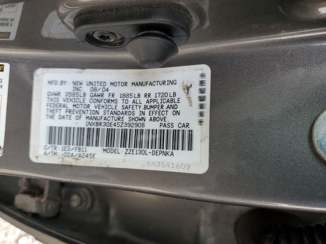 2005 Toyota Corolla Ce VIN: 1NXBR30E45Z392908 Lot: 81872535