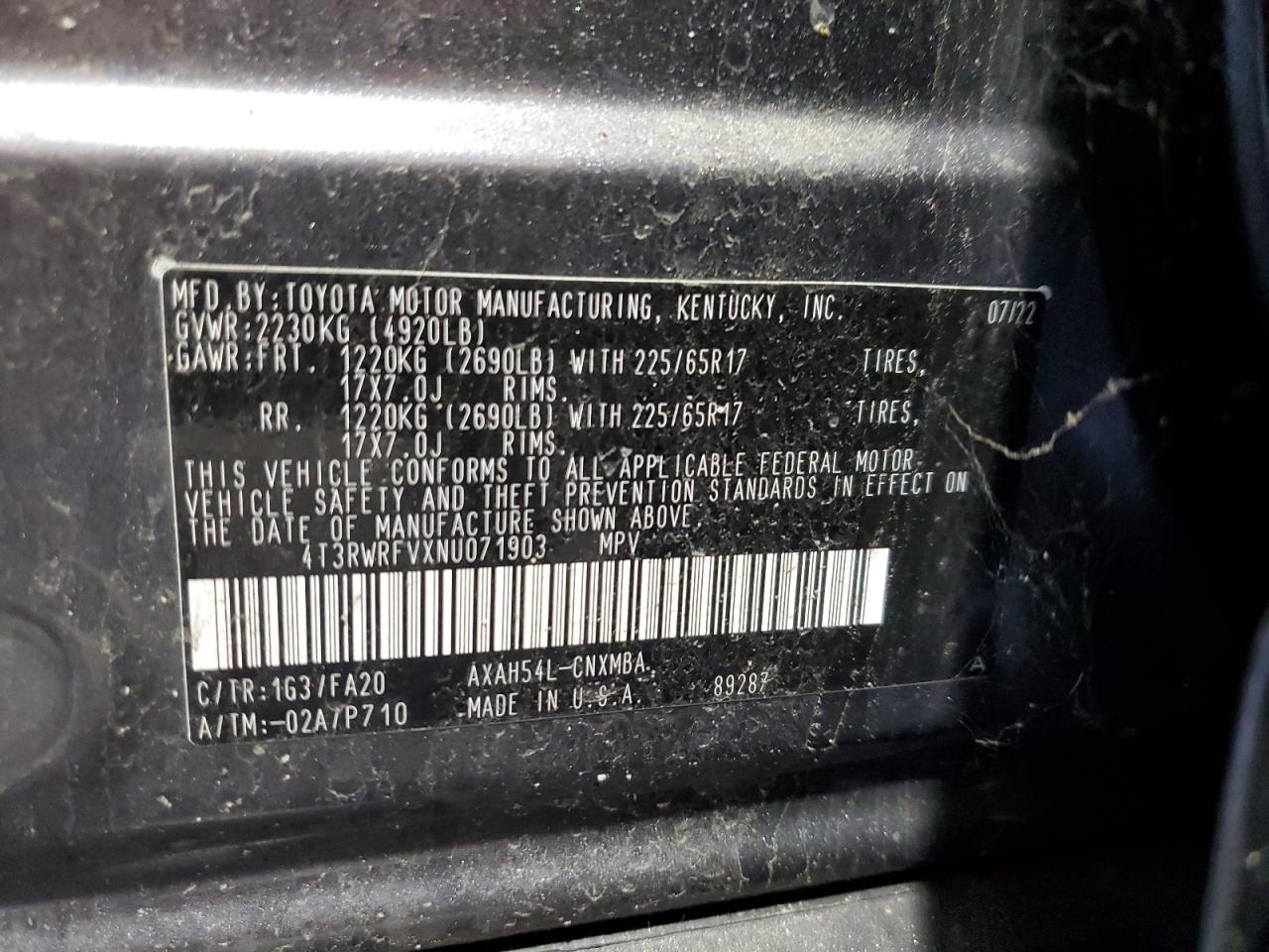 2022 Toyota Rav4 Xle VIN: 4T3RWRFVXNU071903 Lot: 83831885