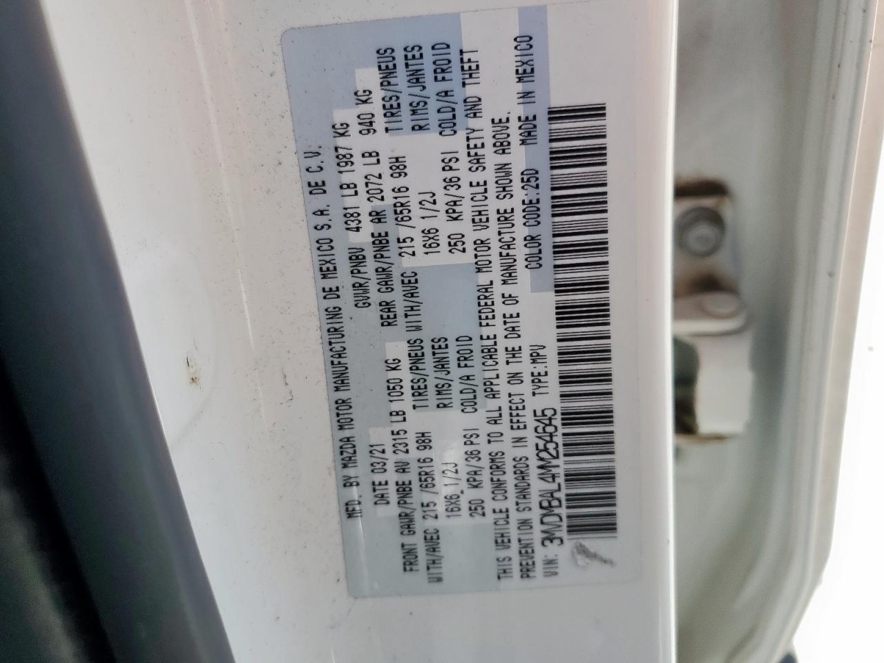 2021 Mazda Cx-30 VIN: 3MVDMBAL4MM254645 Lot: 84983175