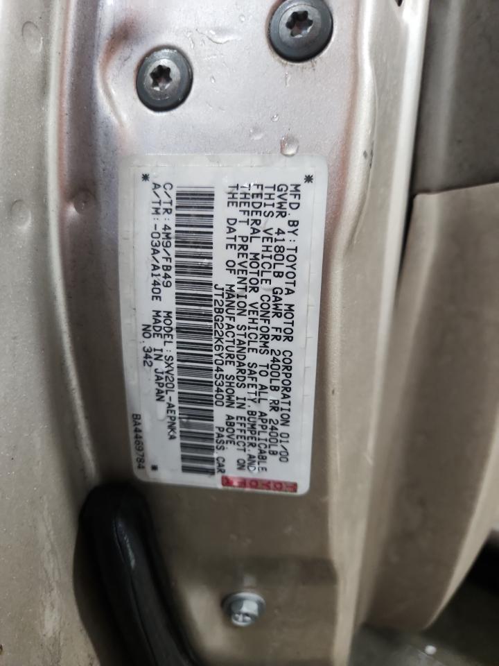 2000 Toyota Camry Ce VIN: JT2BG22K6Y0453400 Lot: 81499235