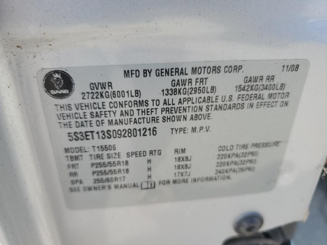 2009 Saab 9-7X 4.2I VIN: 5S3ET13S092801216 Lot: 71408425