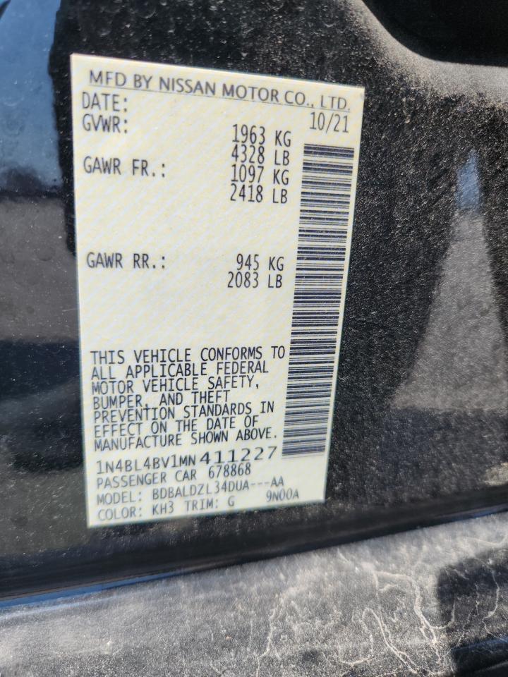 2021 Nissan Altima S VIN: 1N4BL4BV1MN411227 Lot: 80652025