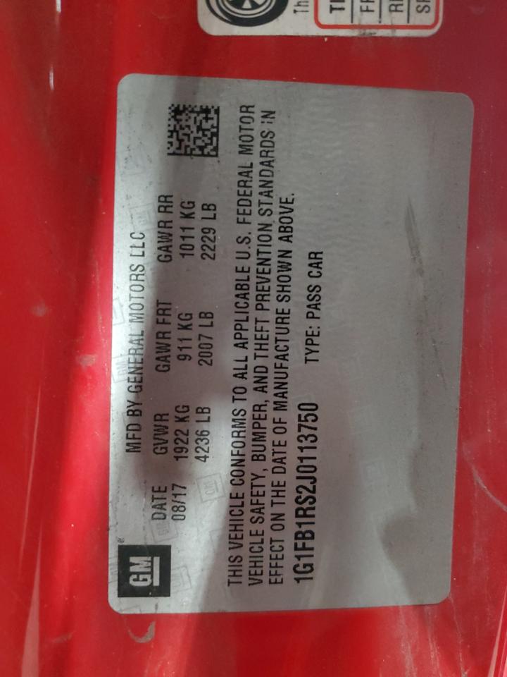 2018 Chevrolet Camaro Lt VIN: 1G1FB1RS2J0113750 Lot: 70909245