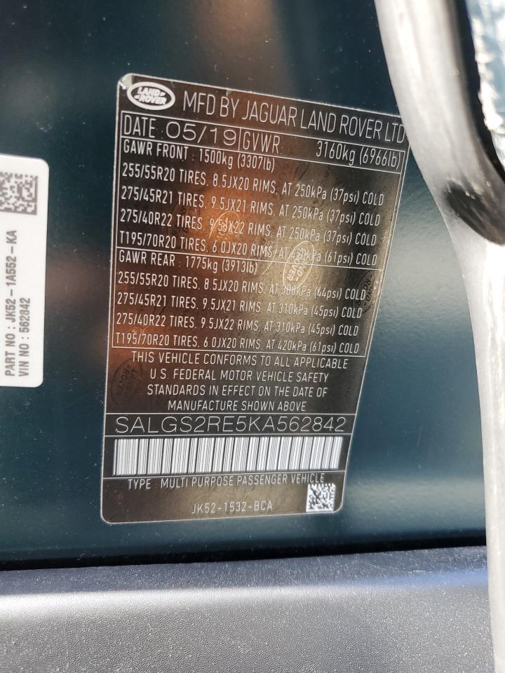 2019 Land Rover Range Rover Supercharged VIN: SALGS2RE5KA562842 Lot: 80380265
