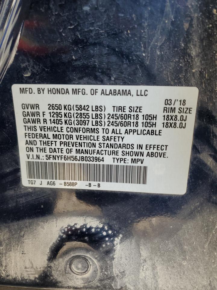 2018 Honda Pilot Exl VIN: 5FNYF6H56JB033964 Lot: 71786735