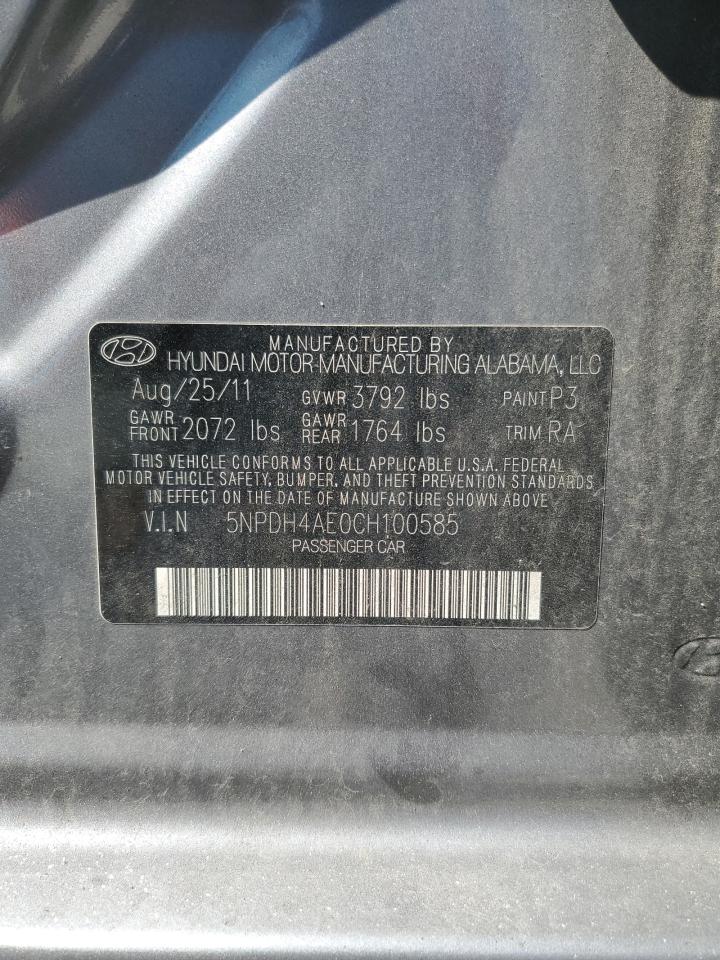 2012 Hyundai Elantra Gls VIN: 5NPDH4AE0CH100585 Lot: 80850625