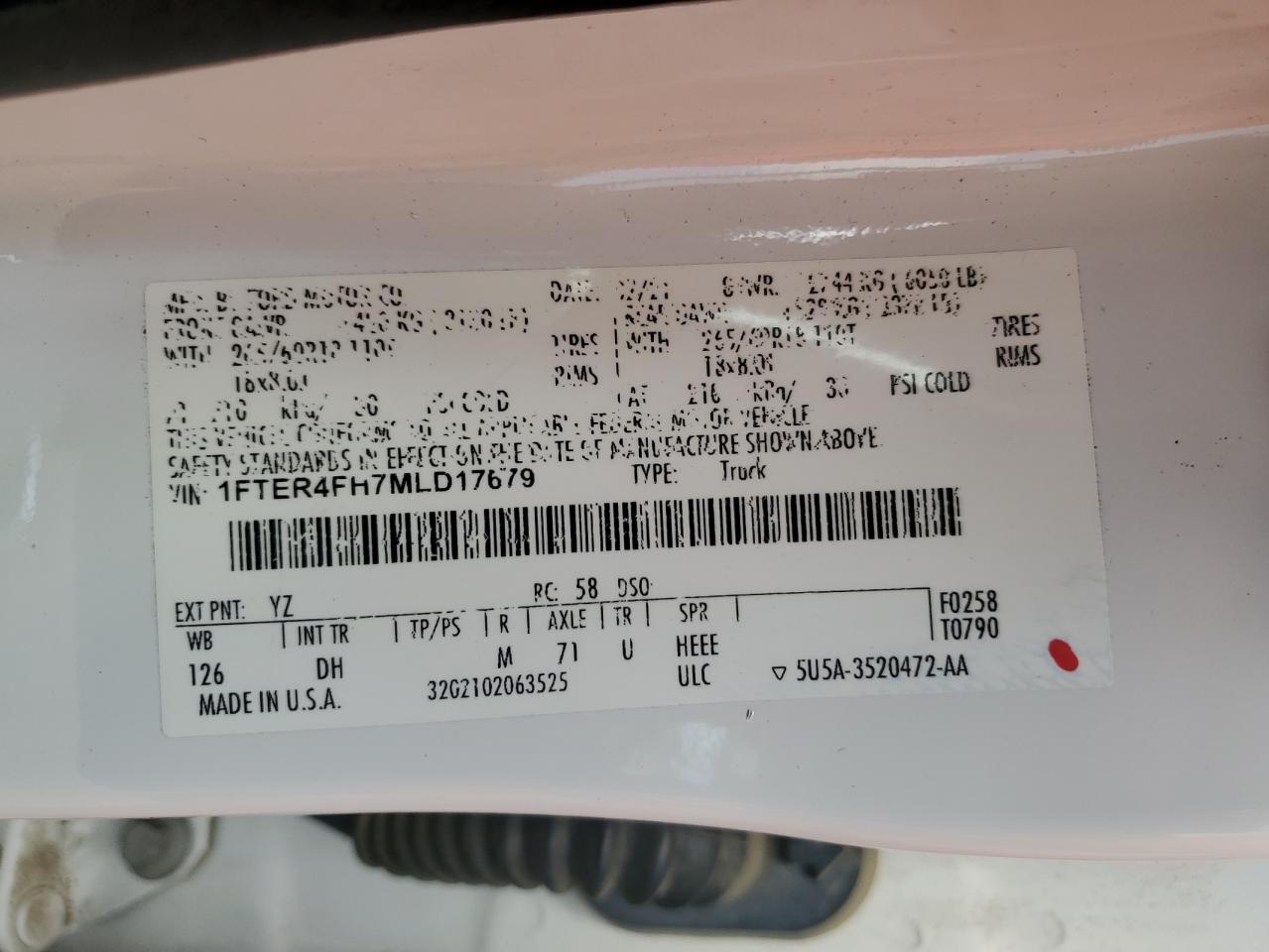 2021 Ford Ranger Xl VIN: 1FTER4FH7MLD17679 Lot: 81432465