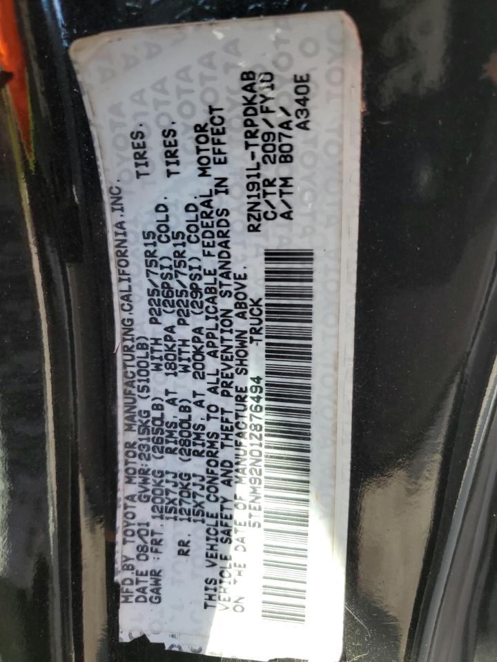 2001 Toyota Tacoma Prerunner VIN: 5TENM92N01Z876494 Lot: 84612045