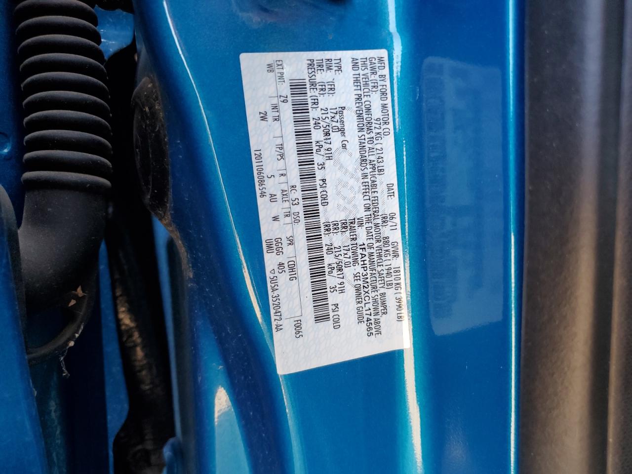 2012 Ford Focus Sel VIN: 1FAHP3M2XCL174565 Lot: 80645675