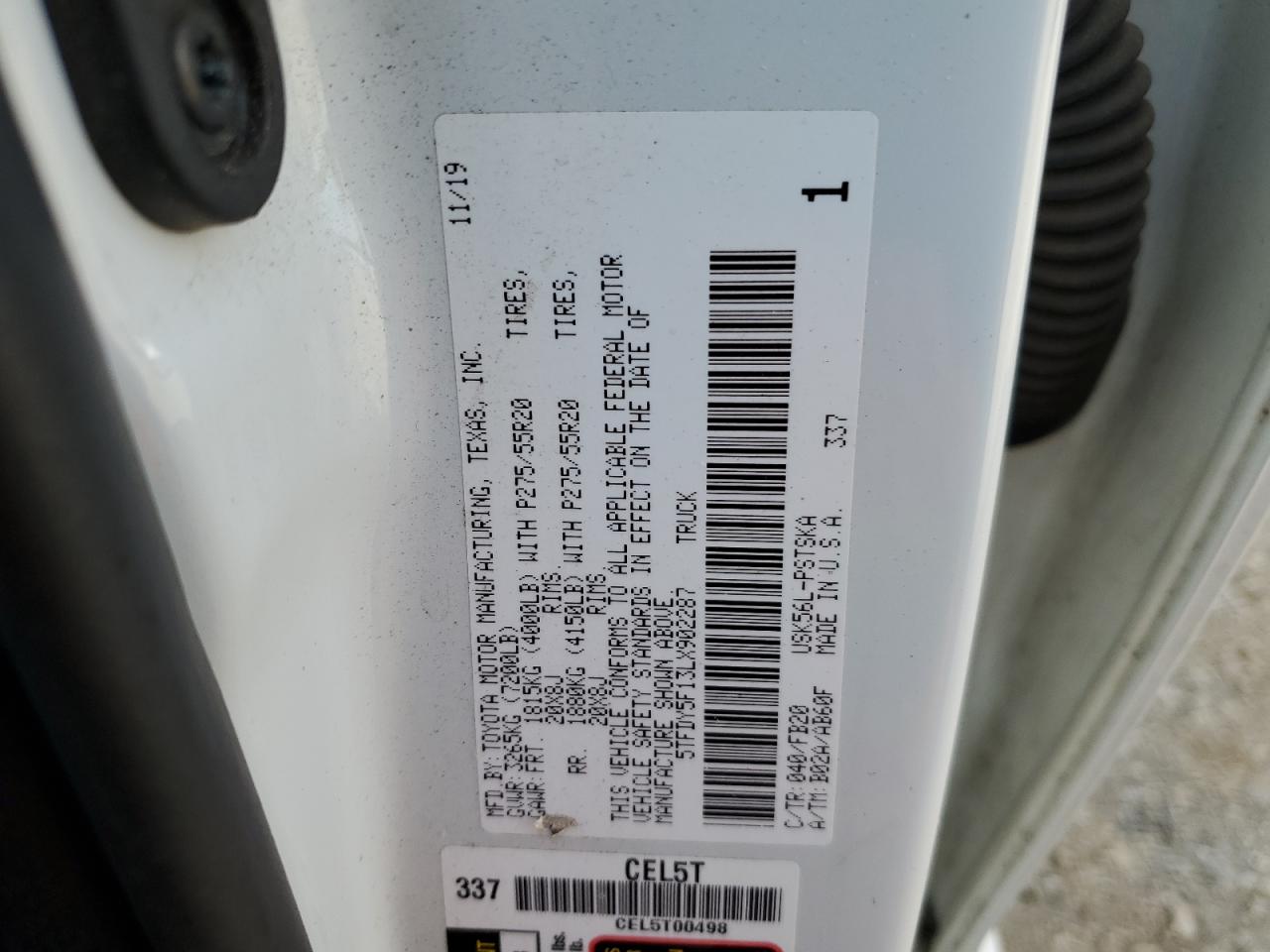 2020 Toyota Tundra Crewmax Sr5 VIN: 5TFDY5F13LX902287 Lot: 71431035