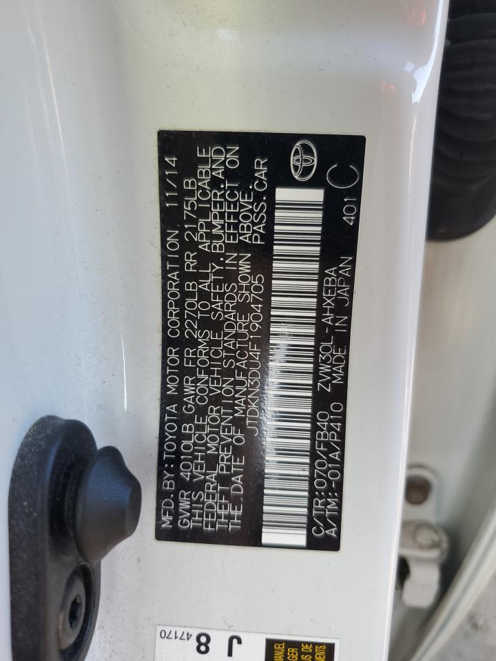 2015 Toyota Prius VIN: JTDKN3DU4F1904705 Lot: 84368135