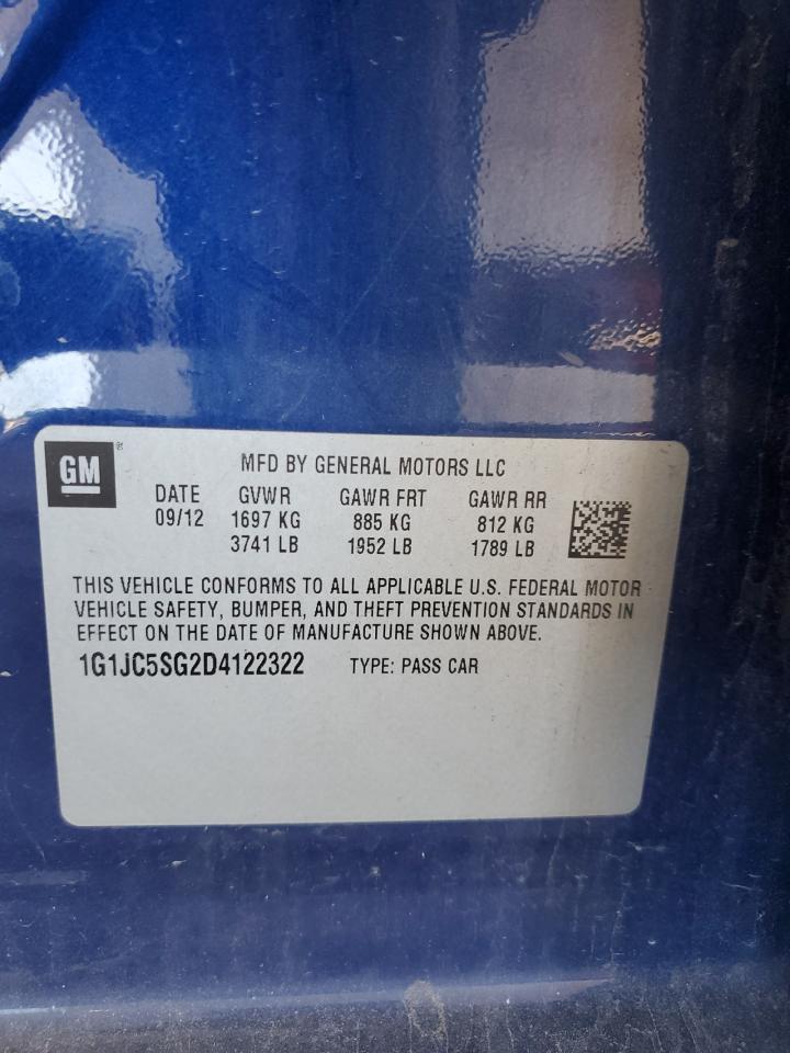 2013 Chevrolet Sonic Lt VIN: 1G1JC5SG2D4122322 Lot: 70893045