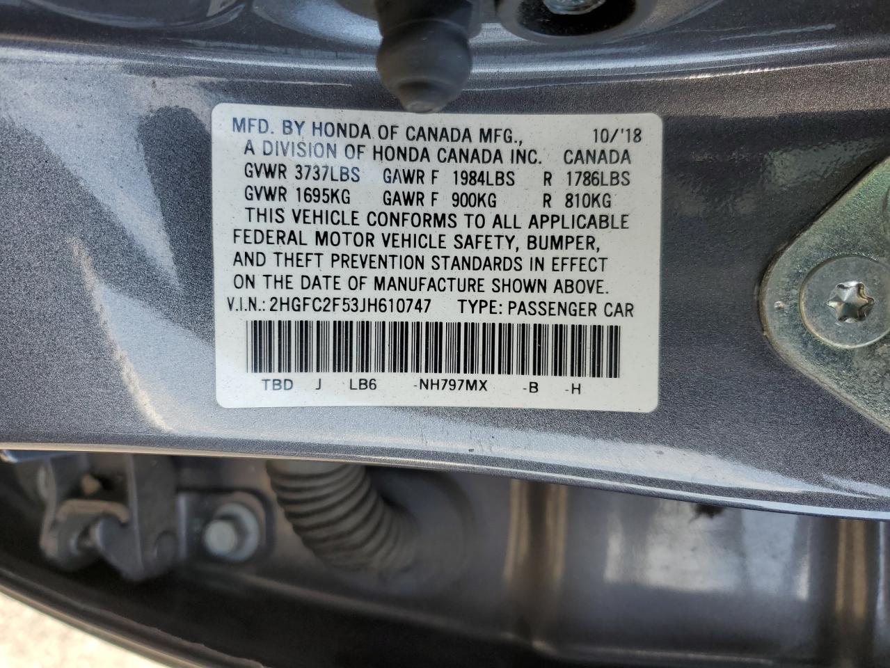 2018 Honda Civic Lx VIN: 2HGFC2F53JH610747 Lot: 80192025