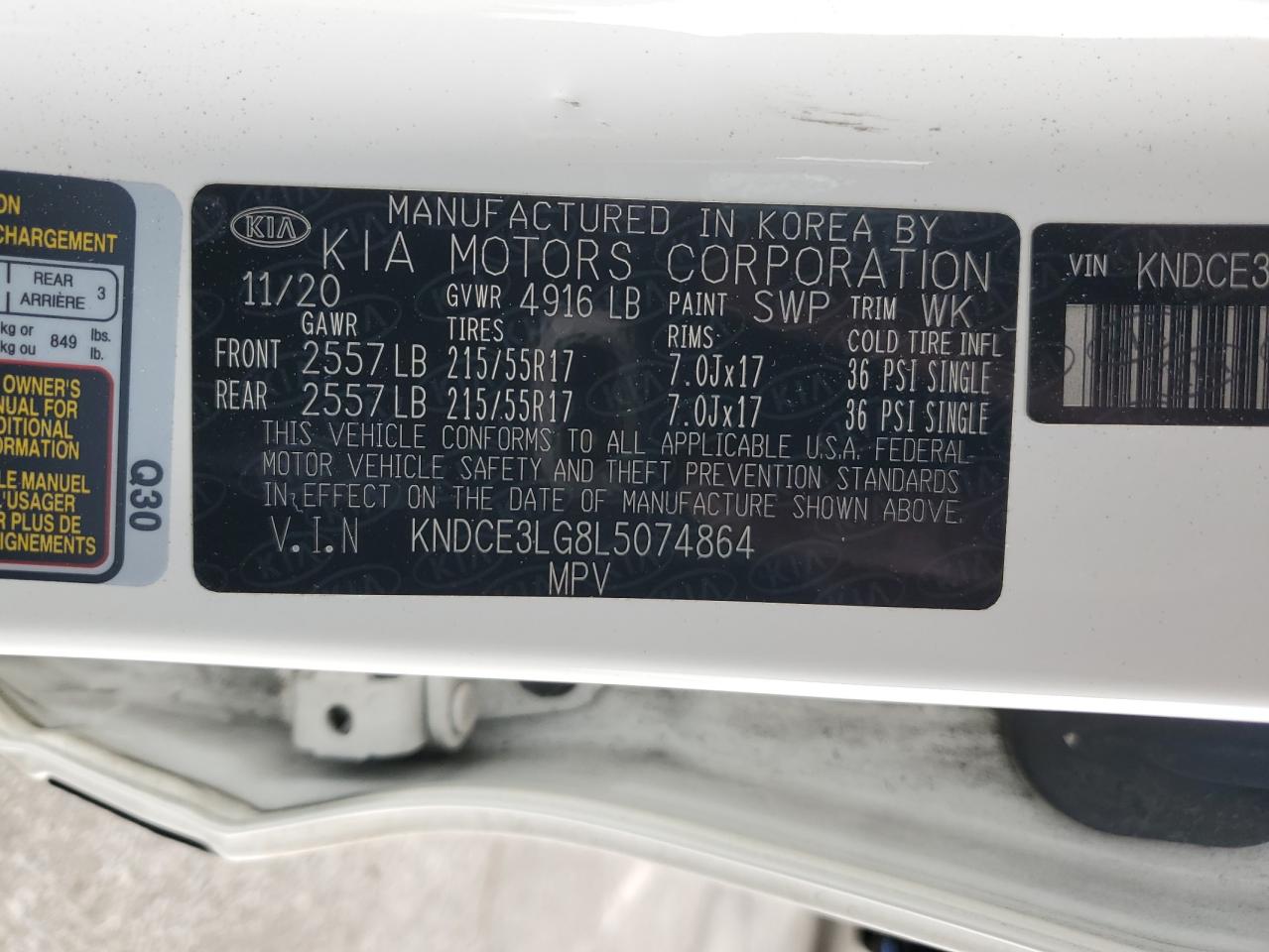 2020 Kia Niro Ex Premium VIN: KNDCE3LG8L5074864 Lot: 80124265