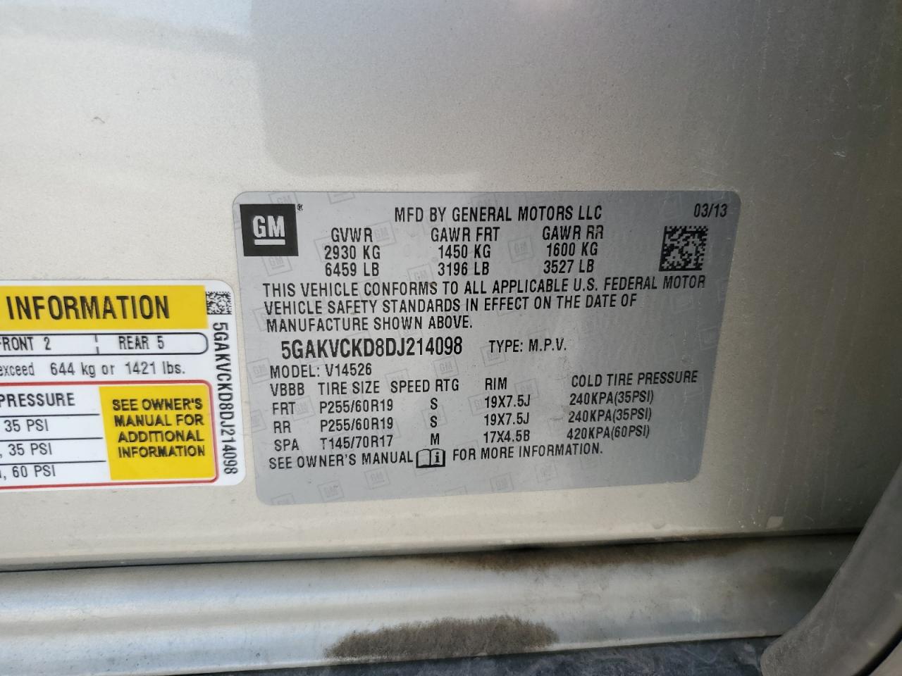 2013 Buick Enclave VIN: 5GAKVCKD8DJ214098 Lot: 80265455