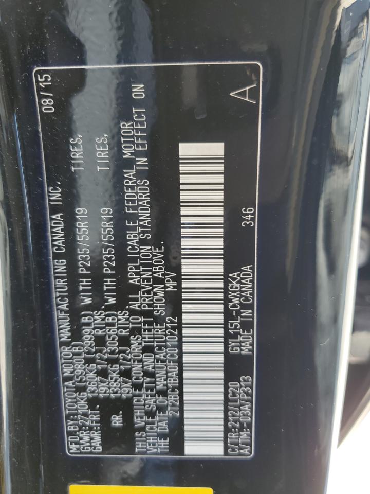 2015 Lexus Rx 450H VIN: 2T2BC1BA0FC010212 Lot: 82162715