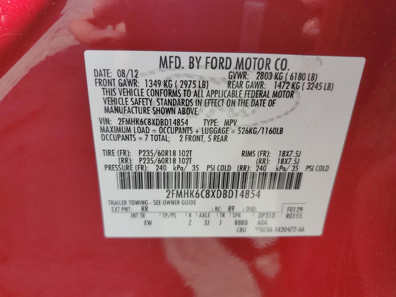 2013 Ford Flex Sel VIN: 2FMHK6C8XDBD14854 Lot: 80684445