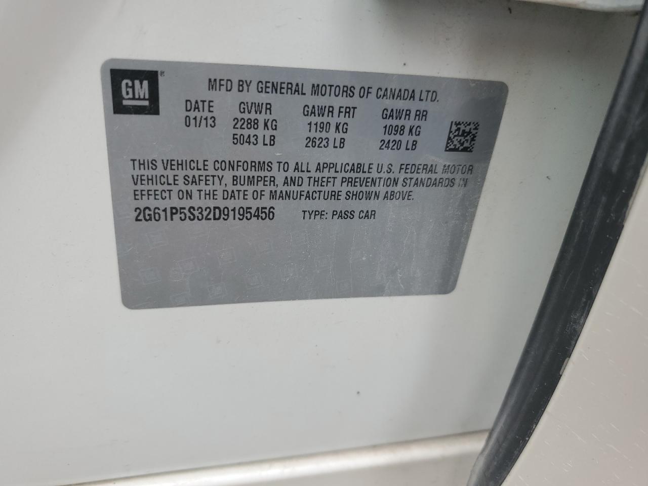 2013 Cadillac Xts Luxury Collection VIN: 2G61P5S32D9195456 Lot: 81217755