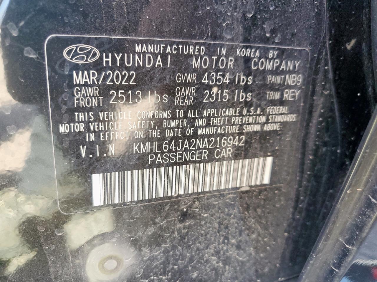 2022 Hyundai Sonata Sel VIN: KMHL64JA2NA216942 Lot: 80838985