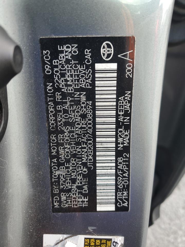 2004 Toyota Prius VIN: JTDKB20U740008894 Lot: 81972535