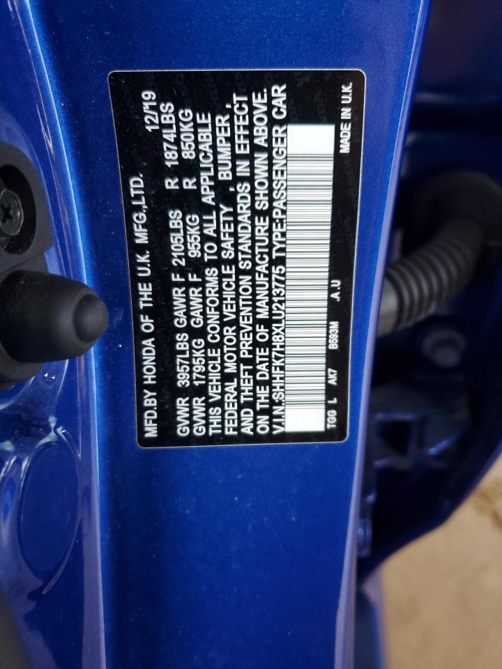 2020 Honda Civic Exl VIN: SHHFK7H8XLU213775 Lot: 70327045