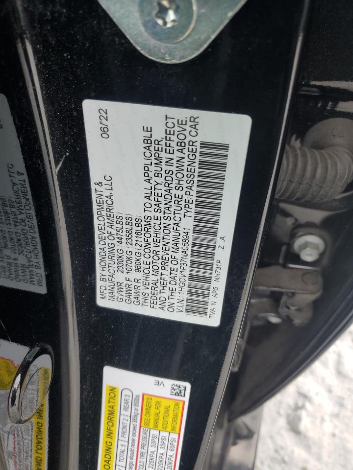2022 Honda Accord Sport VIN: 1HGCV1F37NA058941 Lot: 71246405