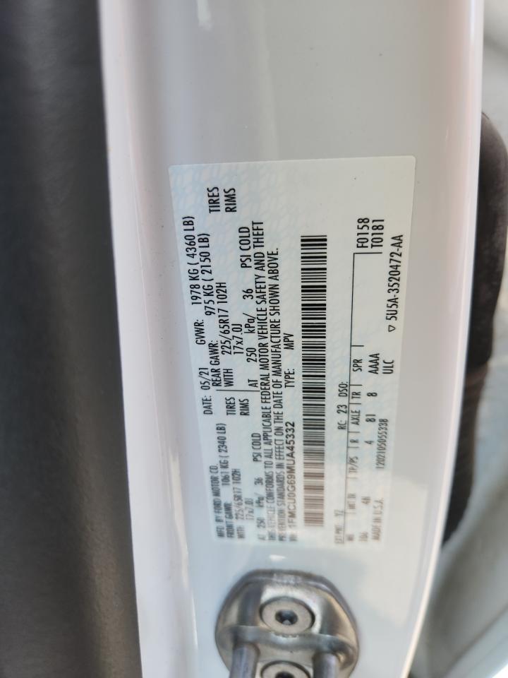 2021 Ford Escape Se VIN: 1FMCU0G69MUA45332 Lot: 80356485